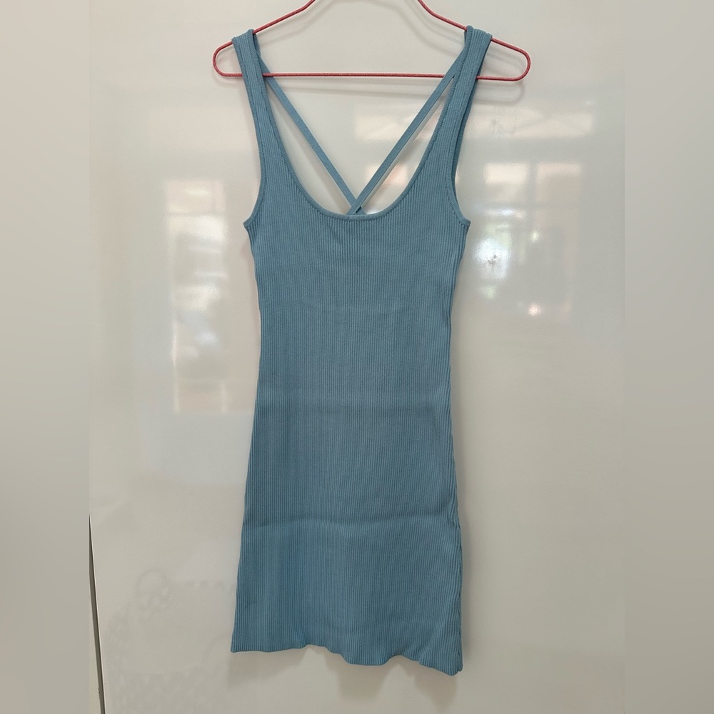 Zara Ribbed Scoop Neck Blue Bodycon Dress
